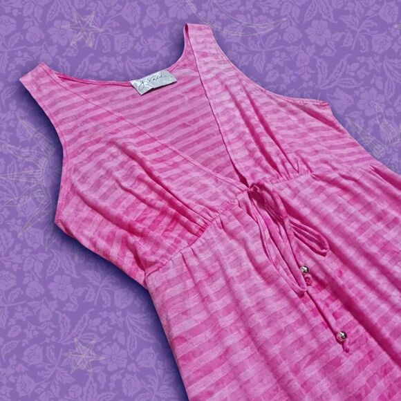 Vintage Y2K Hot Pink J. Valdi Barbie Striped V-Neck Dress | One Size - Picture 2 of 4